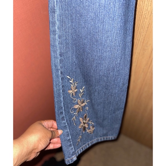 Zena Vintage Western Floral Embroidered Jeans with Medallion Suede Belt Size 16 - Picture 6 of 7